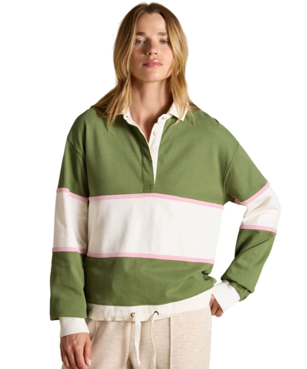 Women's Joules Jersey Deckshirt - Green / Cream Stripe