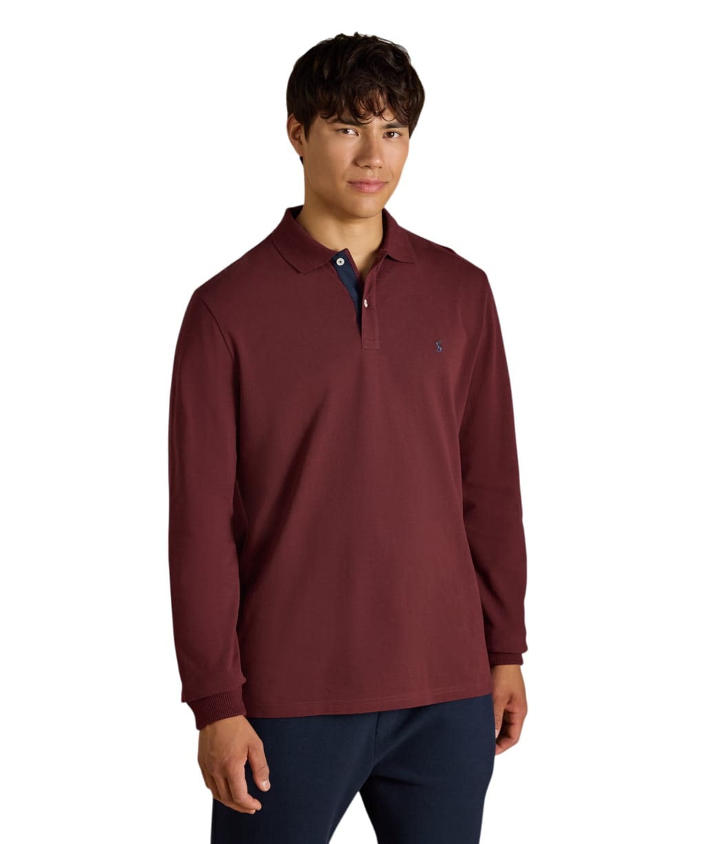 Men's Joules Woody Long Sleeve Polo Shirt - Burgundy Red