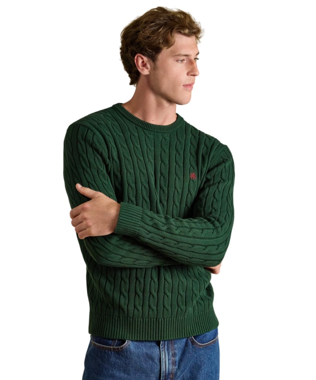 Men's Joules Cable Knit Crew Neck Jumper - Green