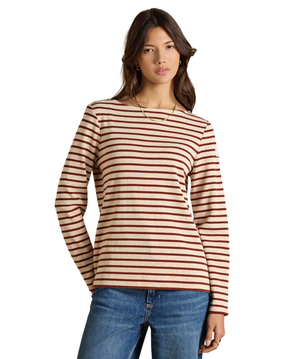 Women's Joules Striped Harbour Top - Oat / Russet