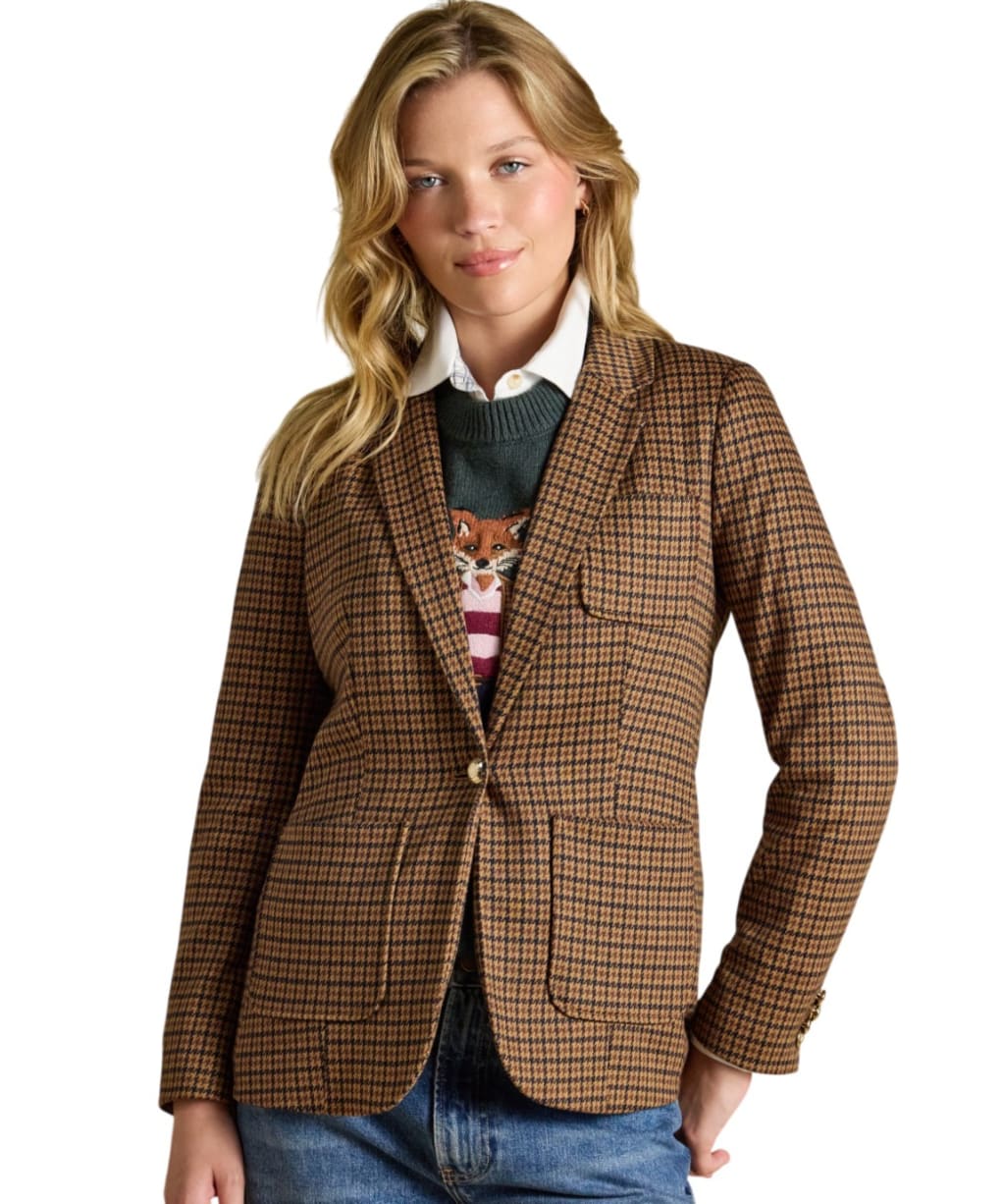  Women's Joules Albury Herringbone Jersey Blazer - Check