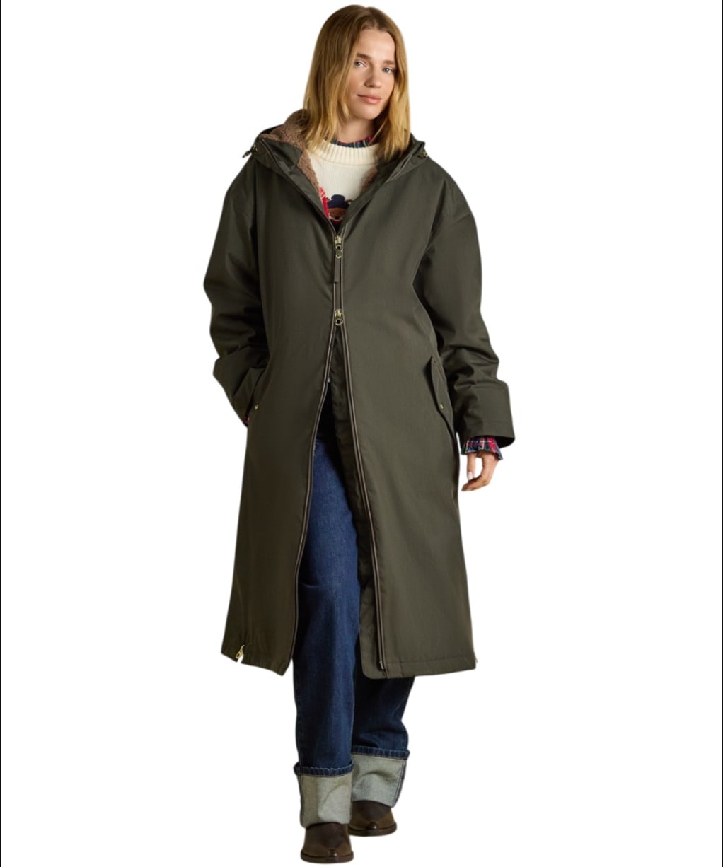 Women's Joules Coverall Oversized Fleece Lined Waterproof Coat - Green
