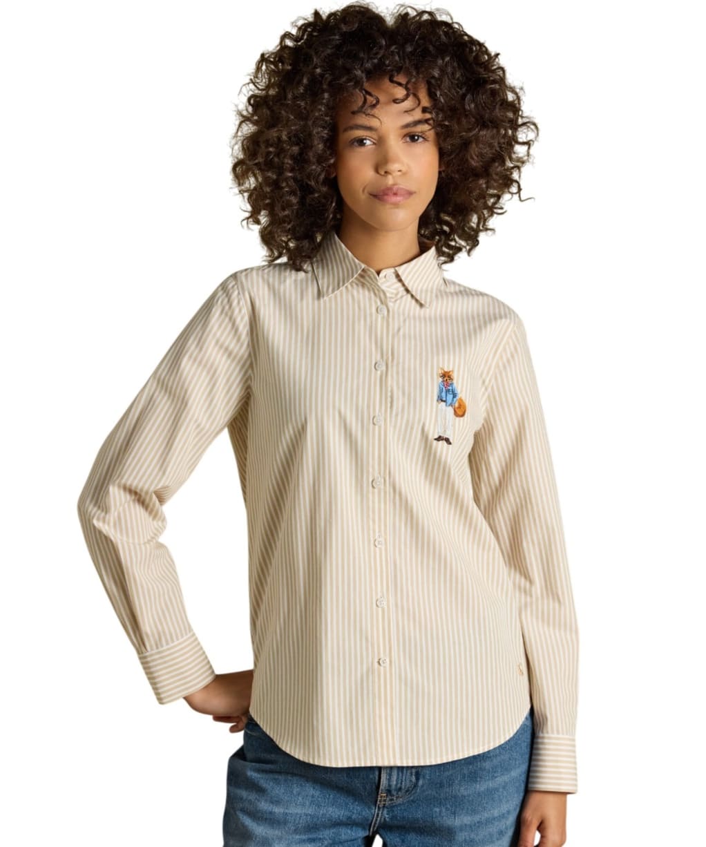 Women's Joules Classic Poplin Jonty Shirt - Tan / White