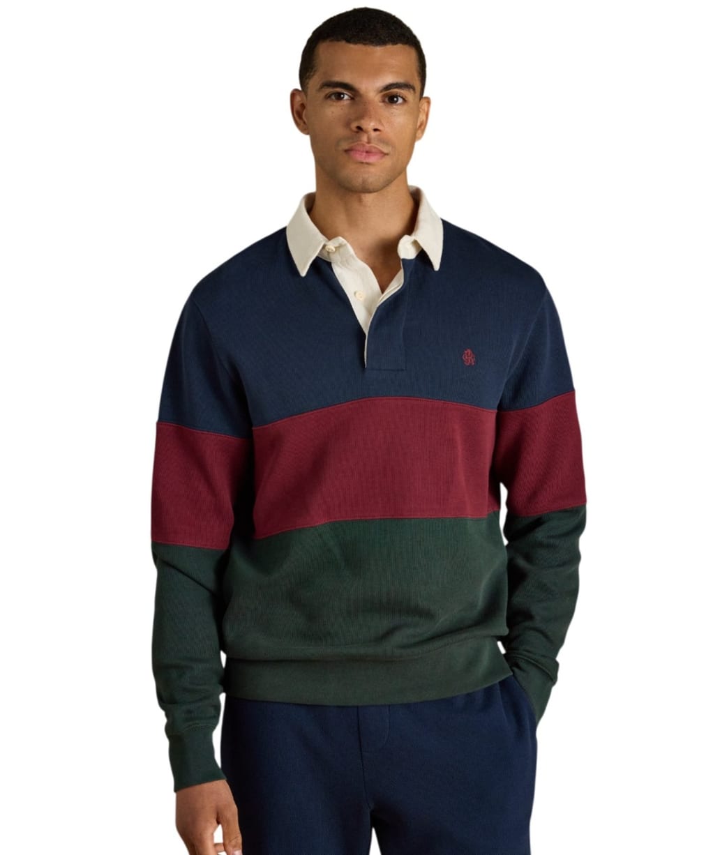  Men's Joules French Rib Rugby Shirt - Green / Navy