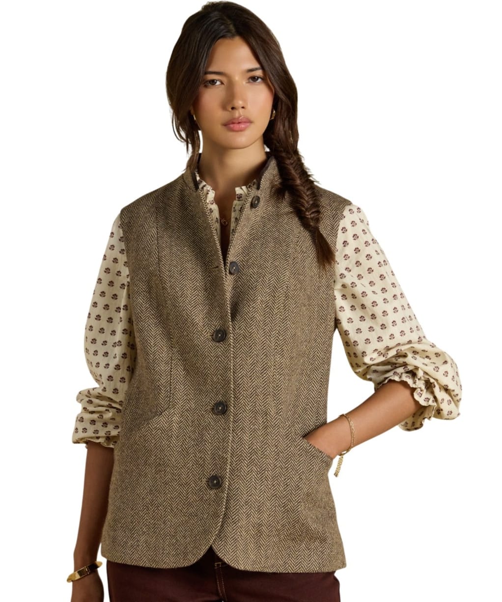 Women's Joules Nehru Tweed Fitted Gilet - Brown