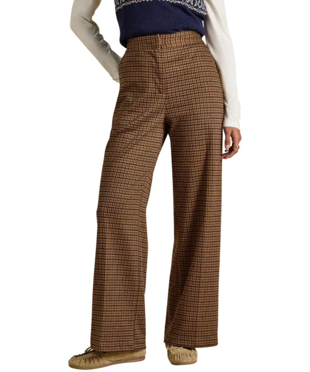  Women's Joules Albury Wide Leg Trousers - Brown Dogtooth
