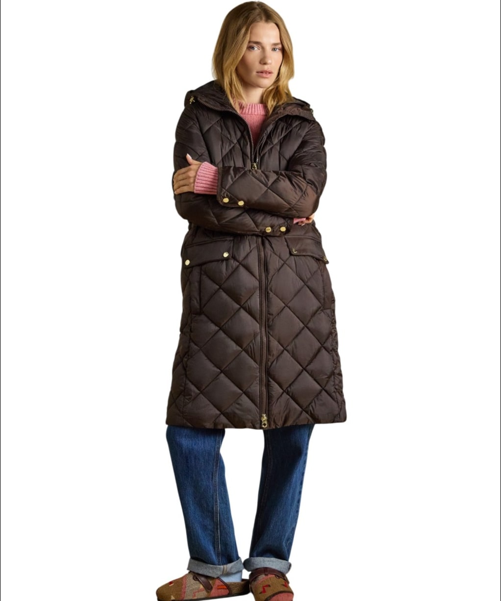 Women's Joules Chessington Showerproof Quilted Coat - Chocolate Brown