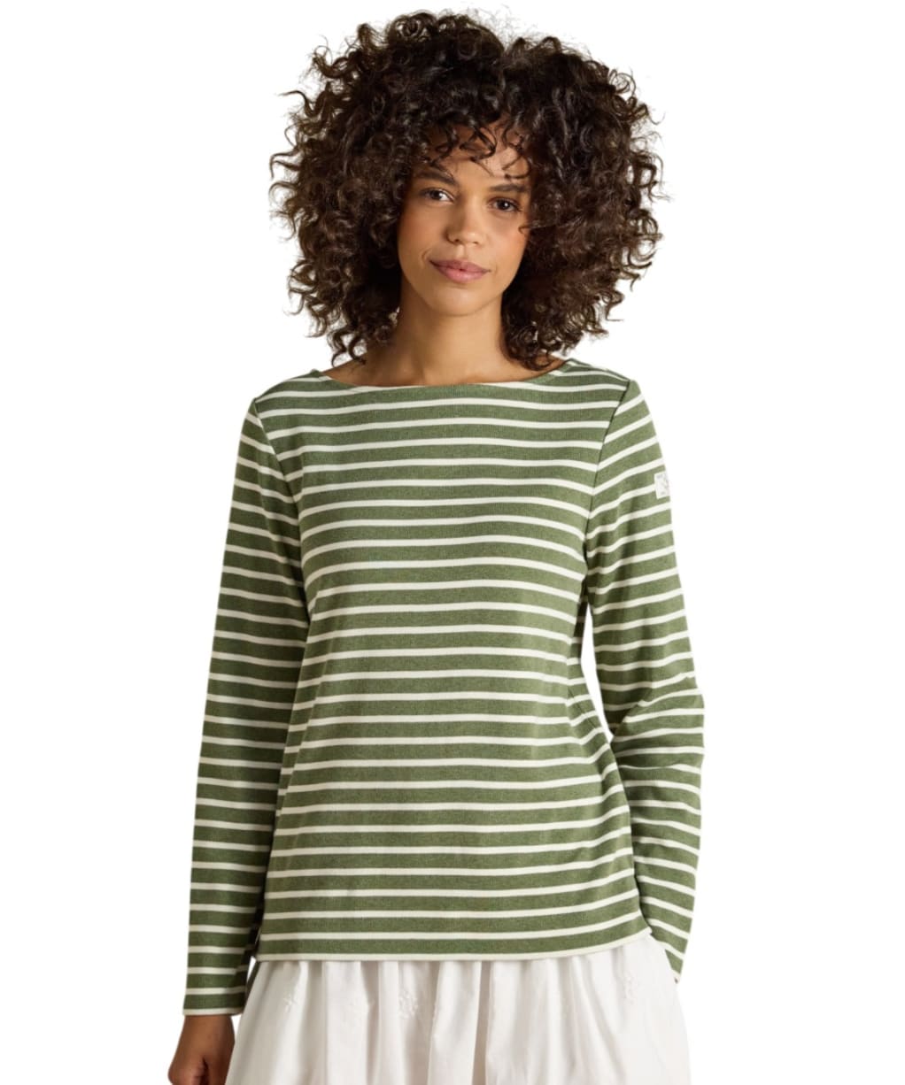  Women's Joules Striped Harbour Top - Khaki Marl
