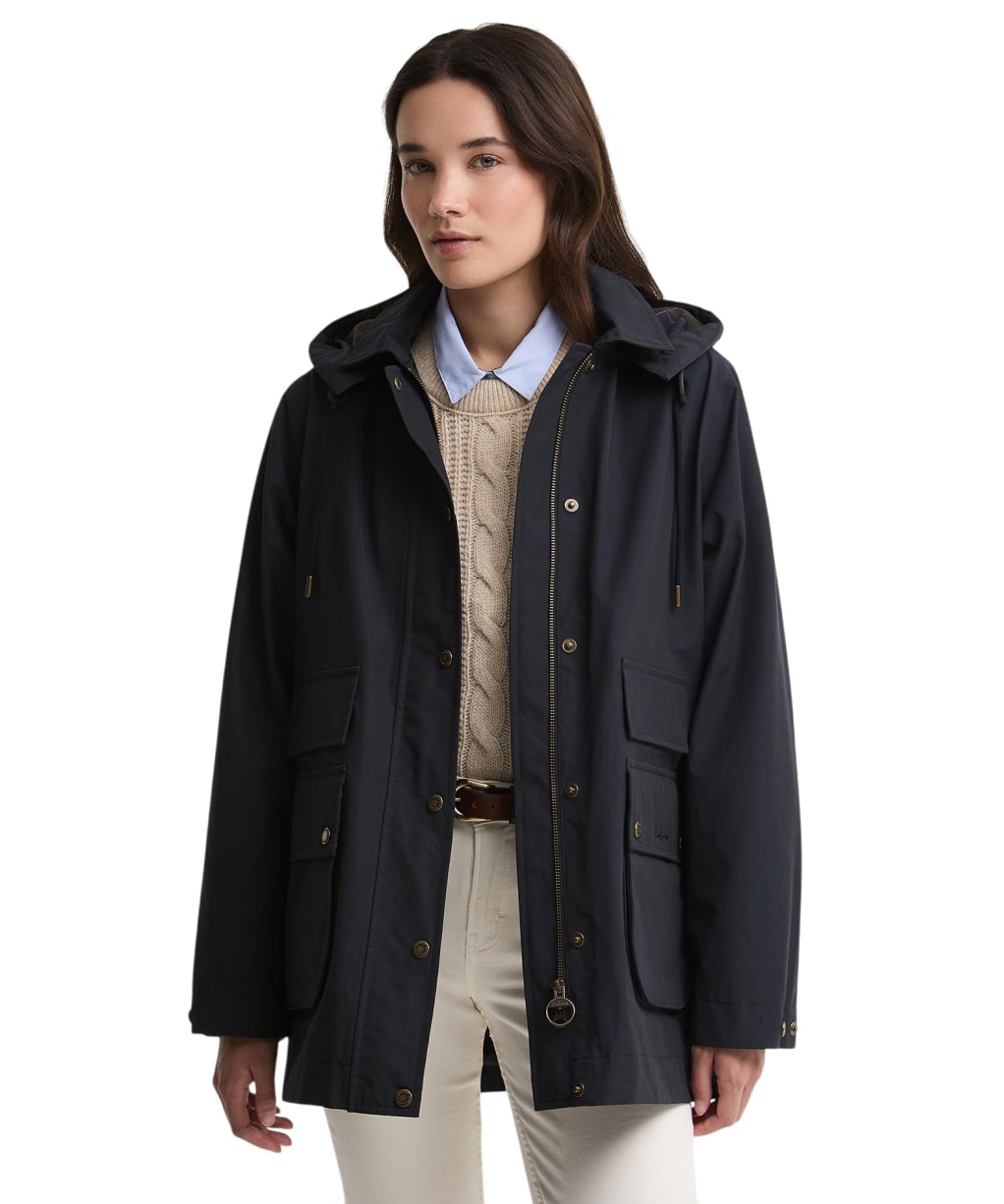 Women's Barbour Border Waterproof Jacket - Black / Classic Tartan
