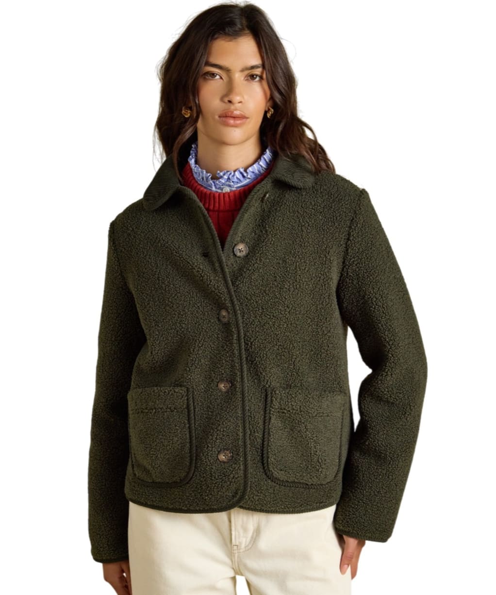 Women's Joules Sadie Short Fleece Jacket - Khaki Green