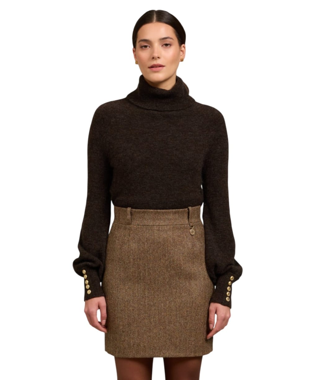 Women's Holland Cooper Regency Wool Pencil Skirt - Large Brown Herringbone