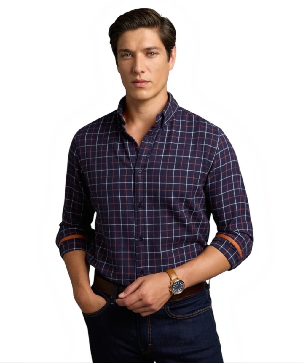 Men's Holland Cooper Classic Button Down Shirt - Copper / Navy Check