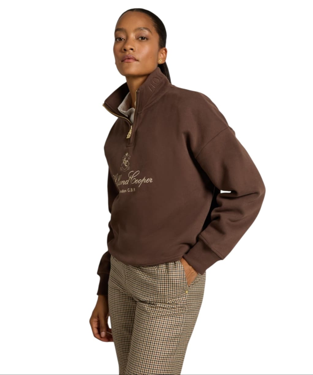 Women's Holland Cooper Essential Relaxed Fit Quarter Zip Sweat - Walnut
