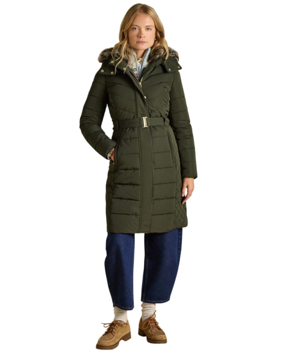 Women's Joules Aspen Showerproof Longline Padded Coat - Dark Green