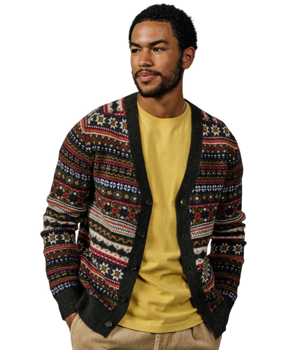 Men's Aubin Wheldrake Fairisle Cardigan - Khaki Fairisle