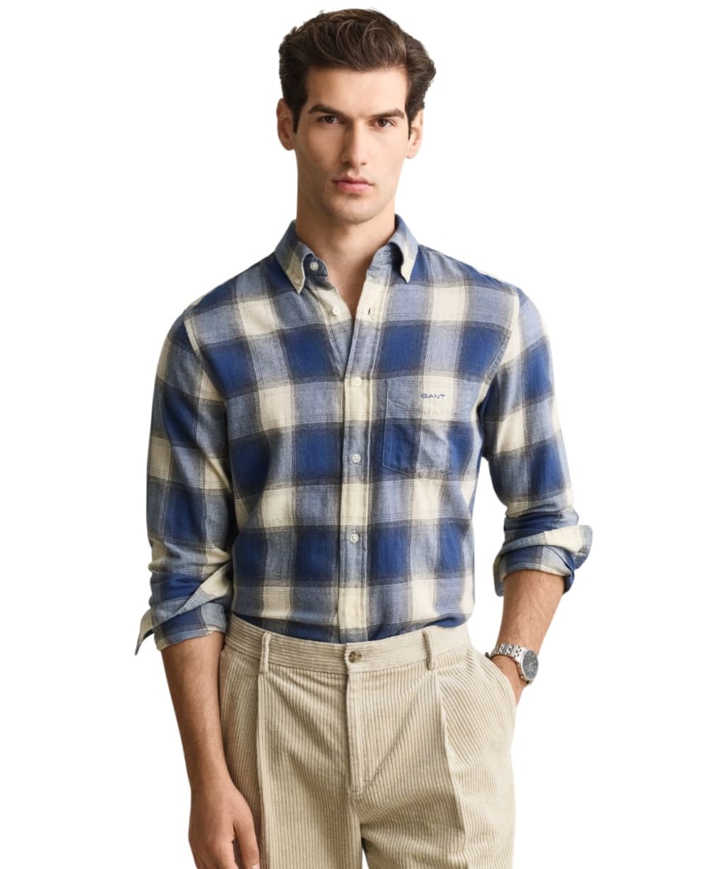 Men's GANT Regular Fit Windblown Flannel Check Shirt - Blue Horizon