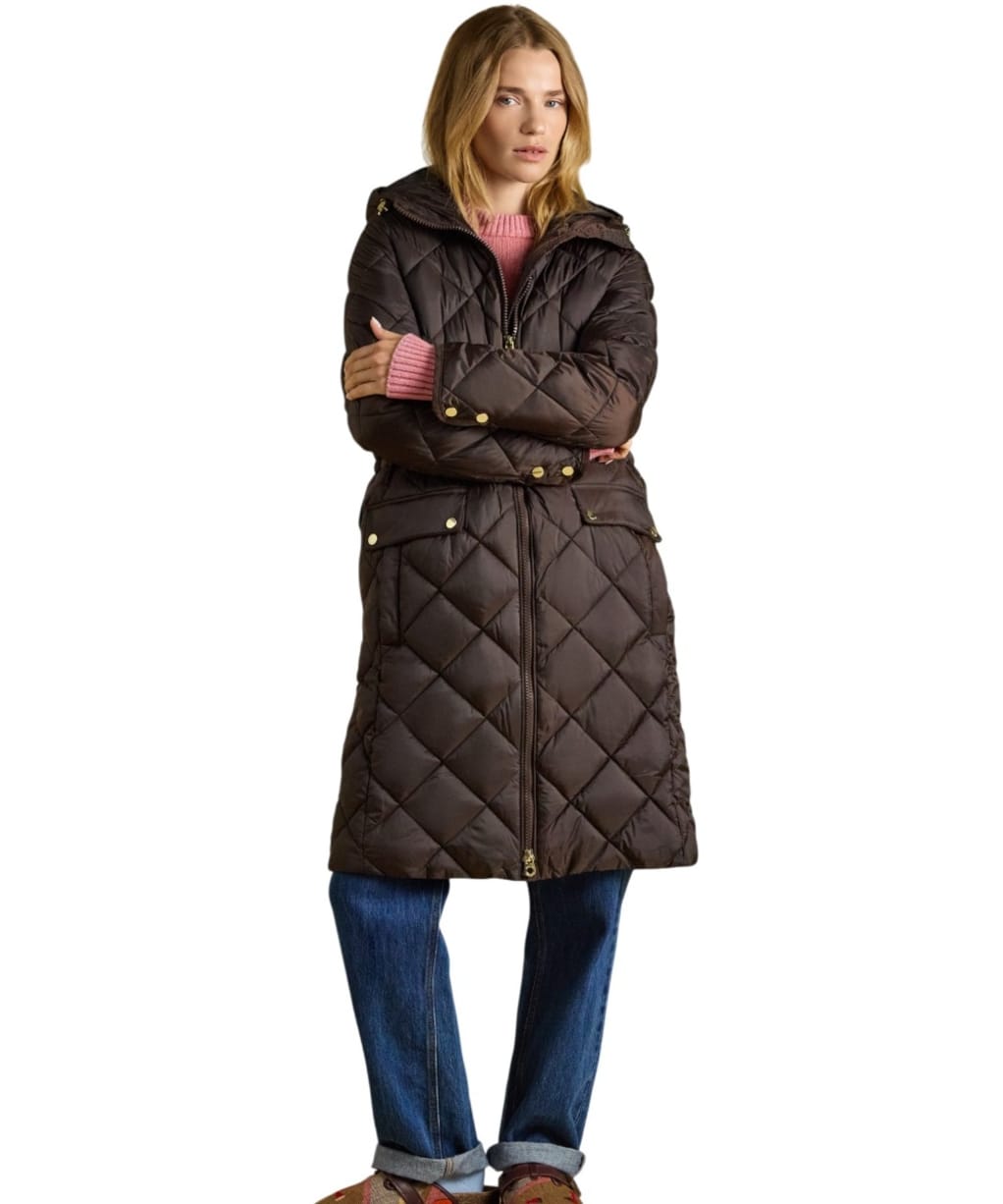 Women's Joules Chessington Showerproof Quilted Coat - Chocolate Brown