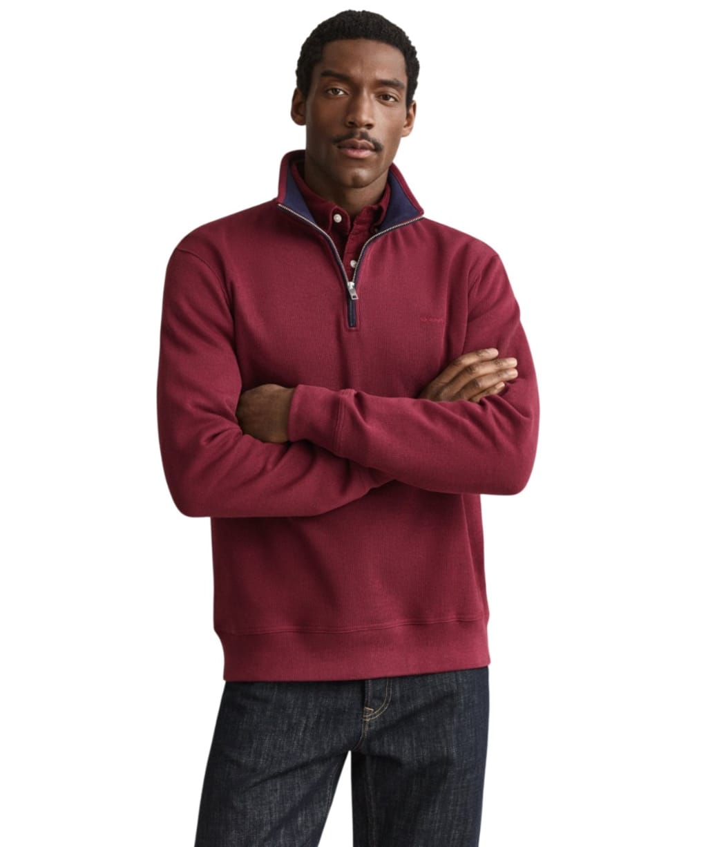 Men's GANT Sacker Rib Half Zip Sweater - Deep Grape Wine