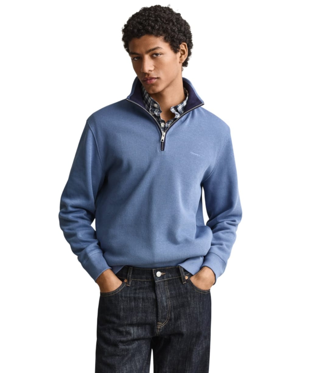 Men's GANT Sacker Rib Half Zip Sweater - Blue Horizon
