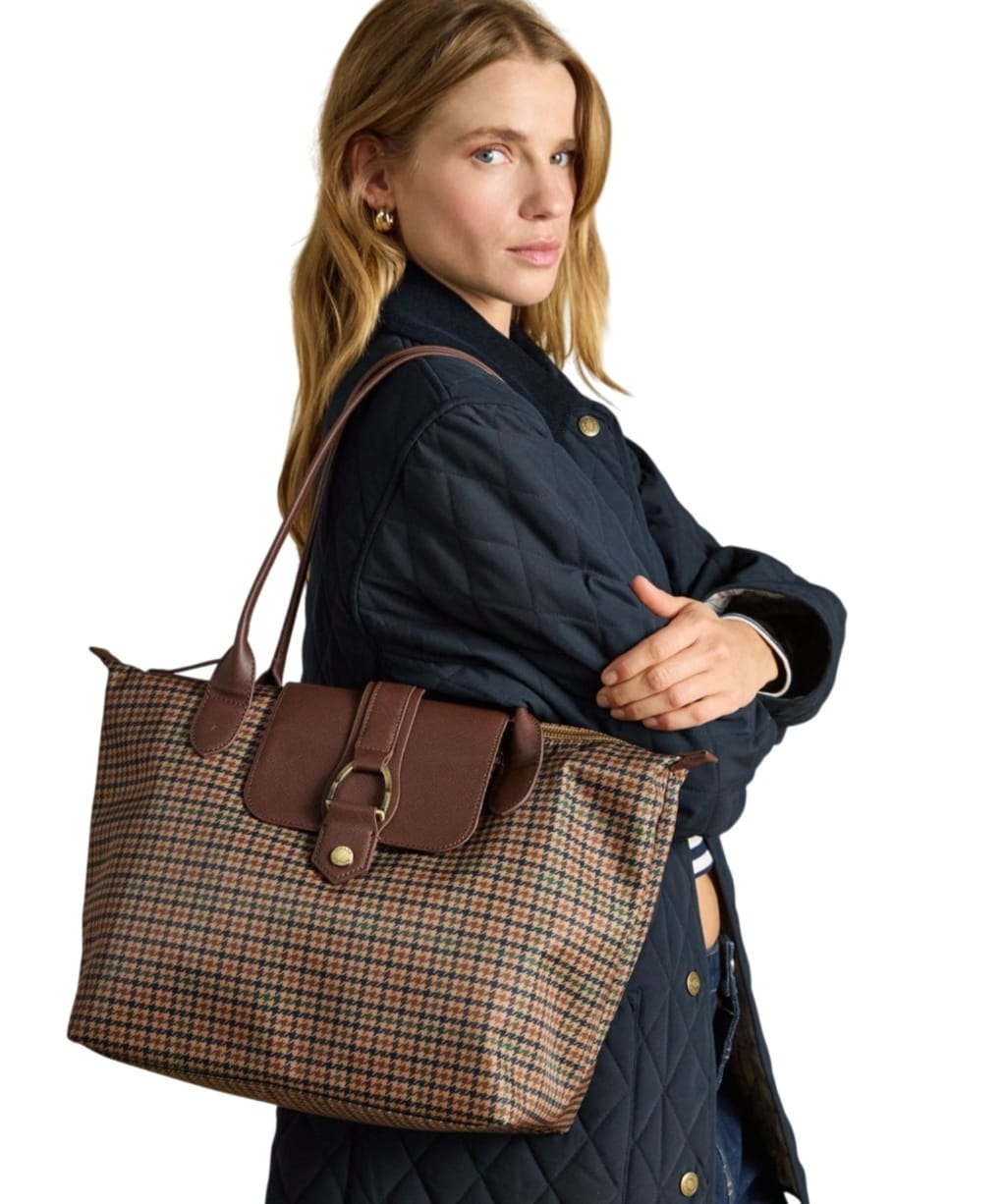 Women's Joules Edie Zip Top Shopper Bag - Neutral Check