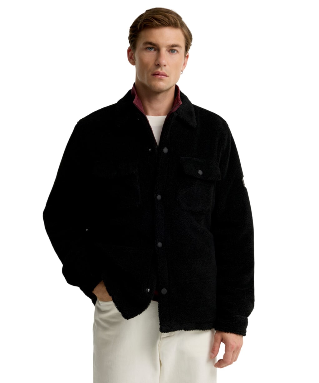 Men's Barbour International Trident Borg Fleece Overshirt - Black