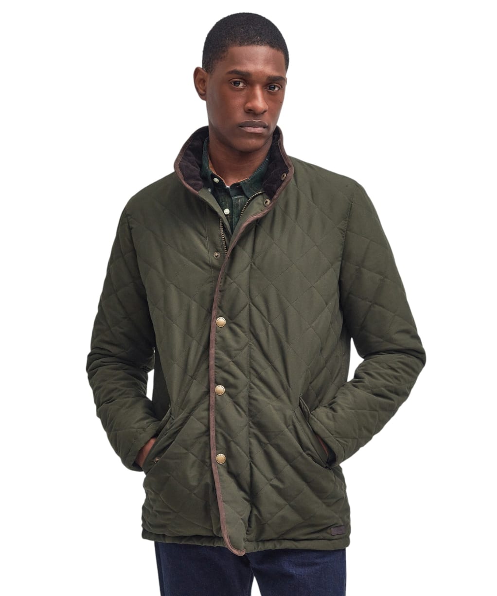 Men's Barbour Waterproof Shoveler Quilted Jacket - Dark Olive