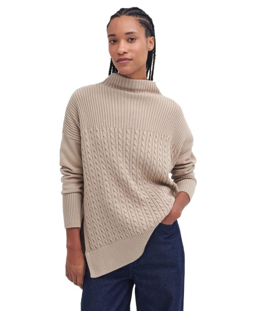 Women’s Barbour Stitch Guernsey Cape Jumper - White Pepper