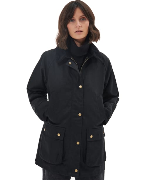 Women's Barbour Acorn Waxed Jacket - Black / Classic Tartan