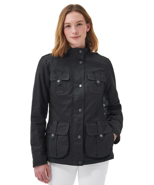 Women’s Barbour Winter Defence Waxed Jacket - Black / Classic Tartan