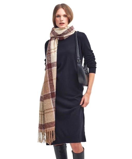 Women's Barbour Tartan Boucle Scarf - Muted Cabernet