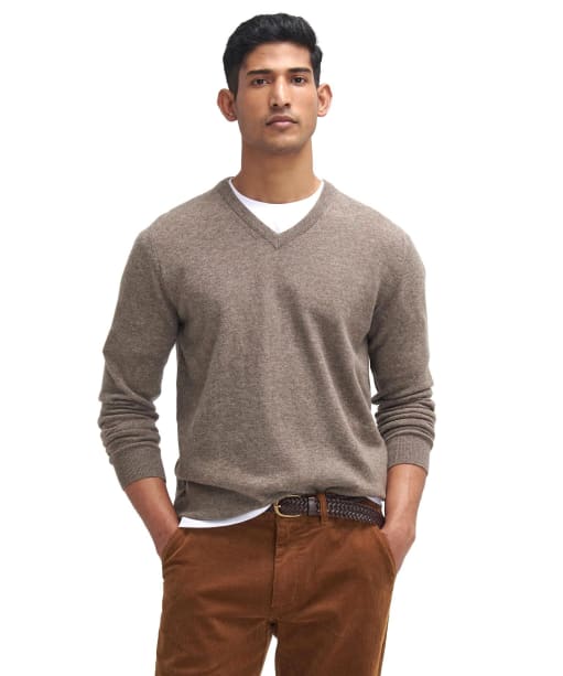 Men's Barbour Essential Lambswool V Neck Sweater - Dark Stone