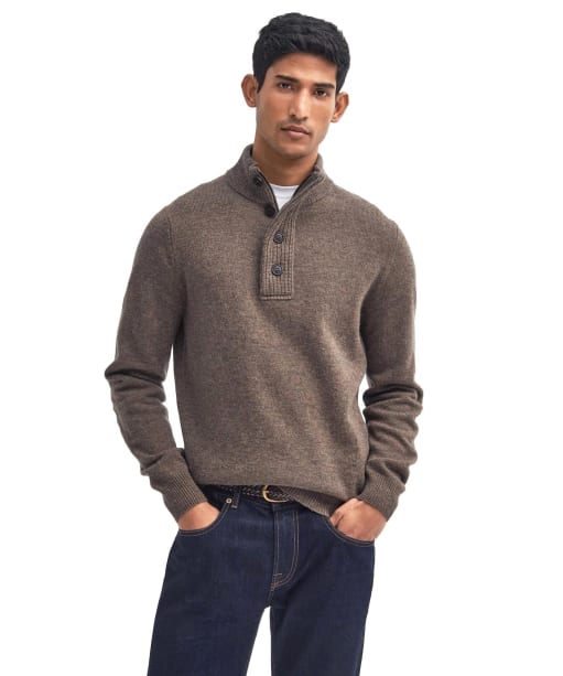 Men's Barbour Patch Half Button Lambswool Sweater - Dark Stone