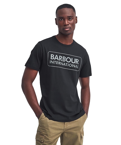 Men's Barbour International Essential Large Logo T-Shirt - Black / Pewter