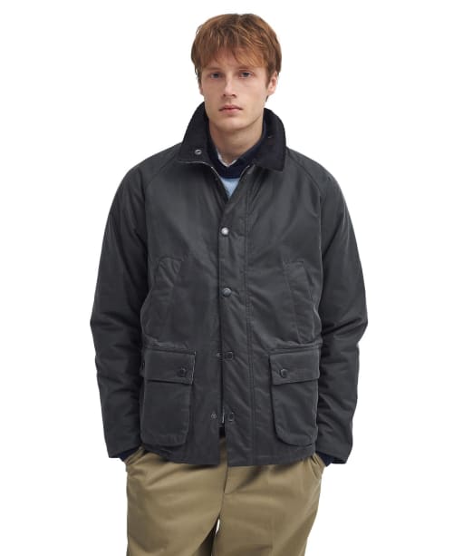 Men's Barbour Ambleside Waxed Jacket - BLACK/BLUE GRANI