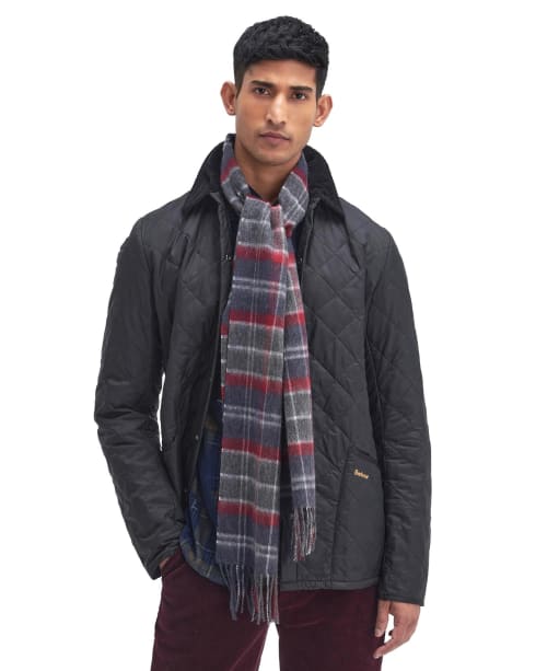 Barbour Tartan Cashmere Wool Mix Scarf - Blue Granite