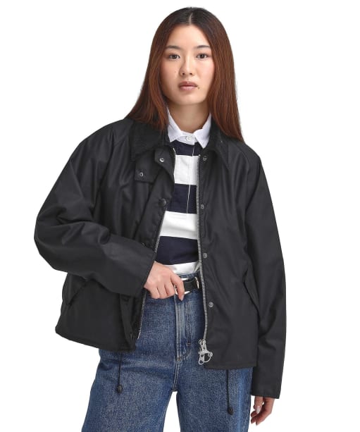 Women's Barbour Womens Transport Waxed Jacket - Black / Modern Tartan