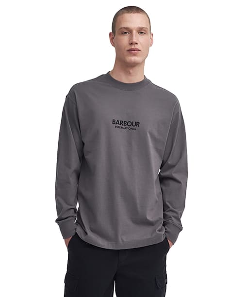 Men's Barbour International Long Sleeve Mapped Print Oversized T-Shirt - Plum Grey