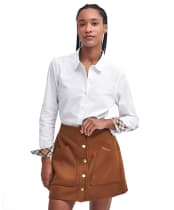 Women's Barbour Lavender Long Sleeve, Fitted, Cotton Blend Shirt - WHITE/HESSIAN TA