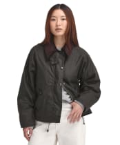 Women's Barbour Womens Transport Waxed Jacket - Olive / Classic Tartan