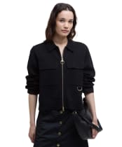 Women's Barbour Alma Knitted Zip Through Cardigan - BLACK/OATMEAL