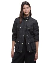Women's Barbour International Halsey Quilted Jacket - BLACK/SILVER BIR