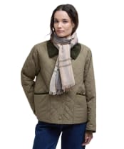 Women's Barbour Abigail Lightweight Cotton Linen Blend Tartan Scarf - Dark Navy / Light Sand / Military Brown