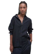 Women's Barbour Hampton Relaxed Fit Linen Shirt - Dark Navy / Safari Tartan
