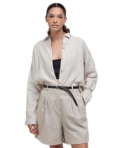 Women's Barbour Hampton Relaxed Fit Linen Shirt - Light Sand