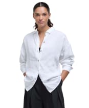 Women's Barbour Hampton Relaxed Fit Linen Shirt - White / Safari Dress Tartan