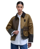 Women's Barbour Alma Waxed Jacket - Sand / Archive Olive / Beech