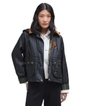 Women's Barbour Erma Waxed Jacket - Black / Ancient Tartan