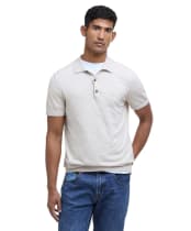 Men's Barbour Buston Short Sleeve Knitted Polo Shirt - Antique White