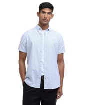 Men's Barbour Striped Oxtown Short Sleeve Tailored Fit Cotton Shirt - Navy