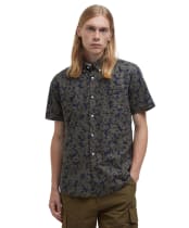 Men's Barbour Sidmouth Printed Short Sleeve Tailored Fit Shirt - Navy